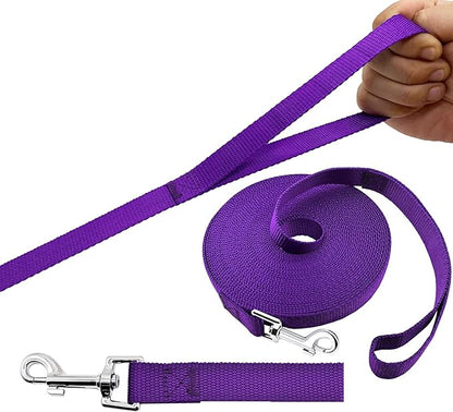 PETGOGO 15ft 20ft 30ft 40ft 50ft Long Dog/Puppy Lead Obedience Recall Training Dog Leashes for Small Medium Dogs Camping, Training, Play, or Backyard (20 FT, Purple)