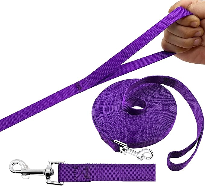 PETGOGO 15ft 20ft 30ft 40ft 50ft Long Dog/Puppy Lead Obedience Recall Training Dog Leashes for Small Medium Dogs Camping, Training, Play, or Backyard (50 FT, Purple)