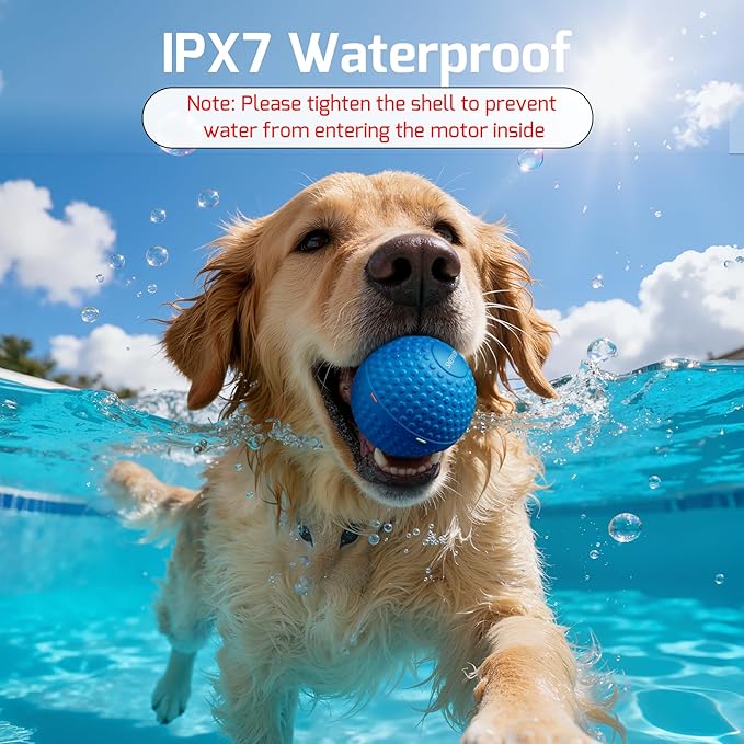 SNOYWEN Chew Resistant Smart Interactive Dog Balls, Durable Food-Grade Rubber Material, Automatic Moving, Bouncing, Rotating Toy with Light for Medium, Large Dogs, IPX7 Waterproof (Blue)