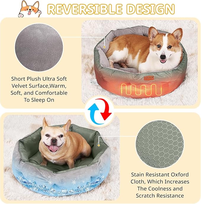 Calibonbon Dual-Sided Pet Bed for Medium Dogs & Large Cats, Reversible Dog Bed with Warm Plush & Cool Oxford Fabric, Ultra-Comfort Supportive Washable Cat Bed, Non-Slip Bottom, Grey 25x25 Inch