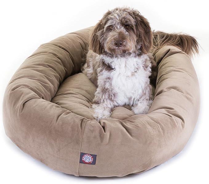 Majestic Pet 52 Inch Suede Calming Dog Bed Washable – Cozy Soft Round Dog Bed with Spine Support for Dogs to Rest their Head - Fluffy Donut Dog Bed 52x35x11 (Inch) - Round Pet Bed X- Large – Stone