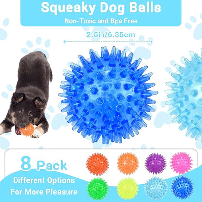 Ousiya 2.5" Squeaky Dog Toy Balls for Small & Medium Dogs – Durable Rubber Chew Toys for Teething Puppies, Spiky Teeth Cleaning Ball with 8 Colors