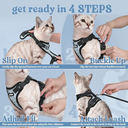 rabbitgoo Cat Harness and Leash for Walking, Escape Proof Soft Adjustable Vest Harnesses for Cats, Easy Control Breathable Reflective Strips Jacket, Doodle Gray,M