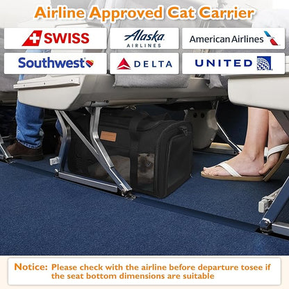 PETUX Airline Approved Pet Carrier - 17x11x9.5 in, Underseat, Top & Side Entry, Soft Sided Cat Dog Carrier for Small Cat & Dog Up to 12 lbs with Anti-Scratch Mesh & Litter Box for Travel & Vet - Black