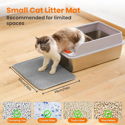Petinstinct Small Cat Litter Mat, 20x14’’ Double Layer Honeycomb Cat Litter Box Mat, Non Slip Waterproof Urine Proof Litter Trapping Mat for Floor, Kitty Litter Pad, Indoor Pet Supplies, Gray