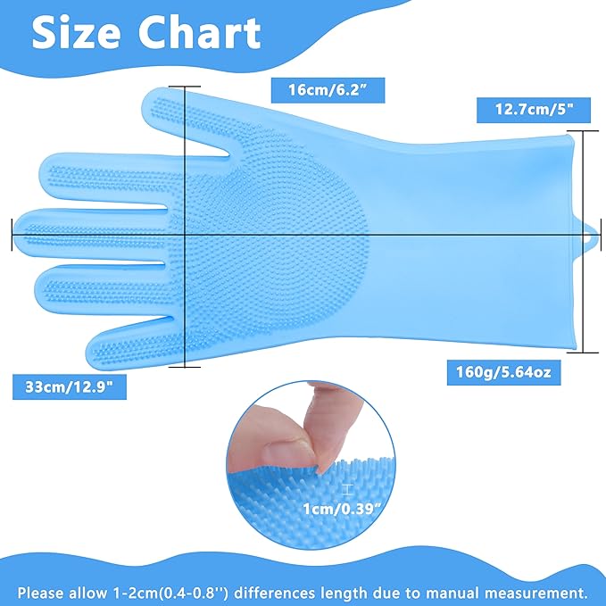 Pet Grooming Gloves—Heat Resistant Dog Washing Gloves with High-Density Teeth, Dog Bath Scrubber with Enhanced Five Finger Design, Silicone Gloves for Dogs and Cats Bathing, Massage (Blue)