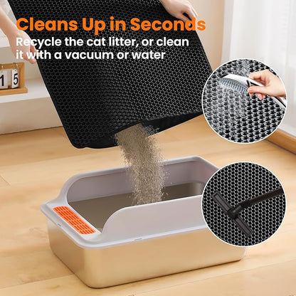 Petinstinct Jumbo Cat Litter Mat, 46x26 Inches Double Layer Honeycomb Litter Trapping Mat, Non Slip Waterproof Urine Proof Extra Large Cat Litter Box Mat, Kitten Supplies and Essentials, XXL, Black
