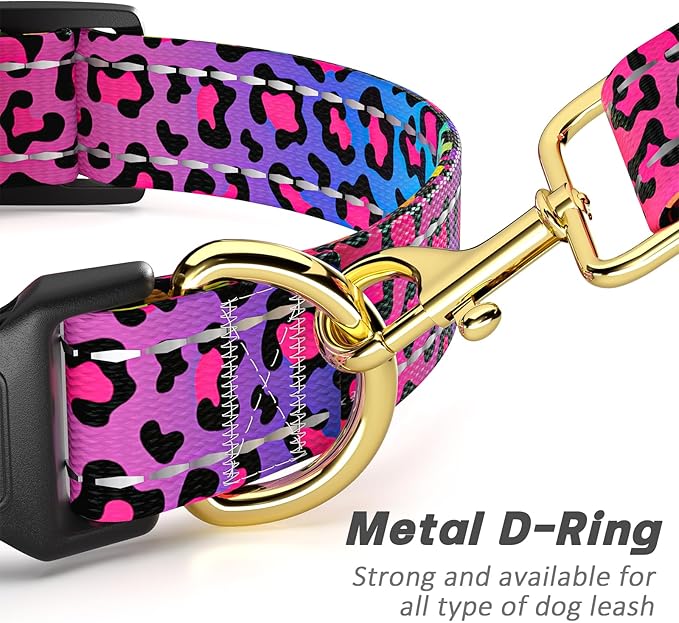 Reflective Dog Collar for Extra Small Dogs Cats, Cute Leopard Style Adjustable Heavy-Duty Nylon Puppy Collar for Boy and Girl Female, Soft Pet Accessories with Quick Release Buckle, Neon