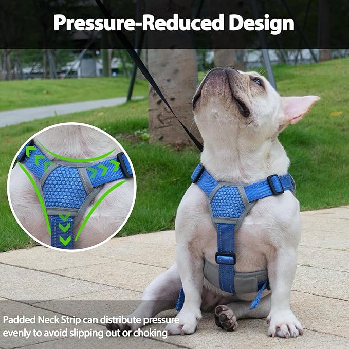 Huntboo Escape Proof Dog Harness, Escape Artist Harness, Reflective Dog Harness with Handle, Durable,Adjustable Vest for Small Medium Large Dogs Walking, Training, and Running Gear(Sea Blue,S)