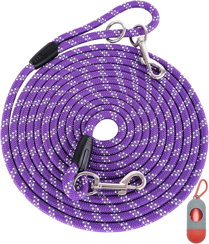 Long Dog Leash for Dog Training 20FT, Heavy Duty Dog Lead for Large Medium Small Dogs Outside Walking, Playing, Camping, or Yard, Purple