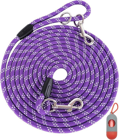 Long Dog Leash for Dog Training 20FT, Heavy Duty Dog Lead for Large Medium Small Dogs Outside Walking, Playing, Camping, or Yard, Purple