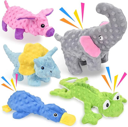 LECHONG No Stuffing Dog Toys for Aggressive Chewers, Squeaky Dog Toys for Large Medium and Small Dogs, Puppy Dog Chew Toys to Keep Them Busy Pack of 5