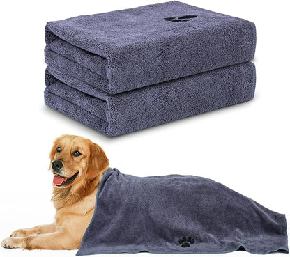 WOUSEDO Microfiber Dog Towels for Drying Dogs,40'' X 23.6'', Super Absorbent and Soft Pet Grooming Towel, Perfect Shower & Bath Supplies for Dogs(2-Pack Grey)