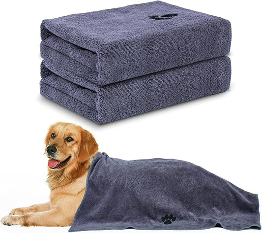 WOUSEDO Microfiber Dog Towels for Drying Dogs,40'' X 23.6'', Super Absorbent and Soft Pet Grooming Towel, Perfect Shower & Bath Supplies for Dogs(2-Pack Grey)