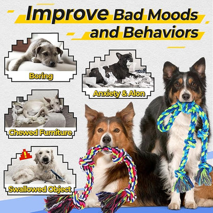 Tough Dog Rope Toys for Aggressive Chewers, Tough Tug of War Dog Toys for Large, Medium & Small Dogs – 5 Pack Including 2 Ropes & 3 Supplies