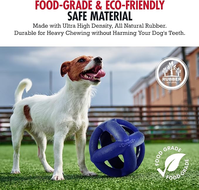 SuperChewer Tough Dog Cage Ball Toy | Lifetime Replacement | Strong Natural Rubber | Great Dog Fetch Toy | Chew Toys for Dogs | Ultra Durable Chew Toys fsor Aggressive Chewers | For Large Breeds