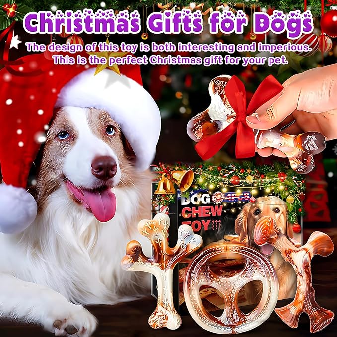 4 Pack Dog Chew Toys for Aggressive Chewers - Tough Indestructible Dog Toys with Bacon Flavor- Durable Nylon Bones Toy for Small Medium Large Breed - Puppy Gifts