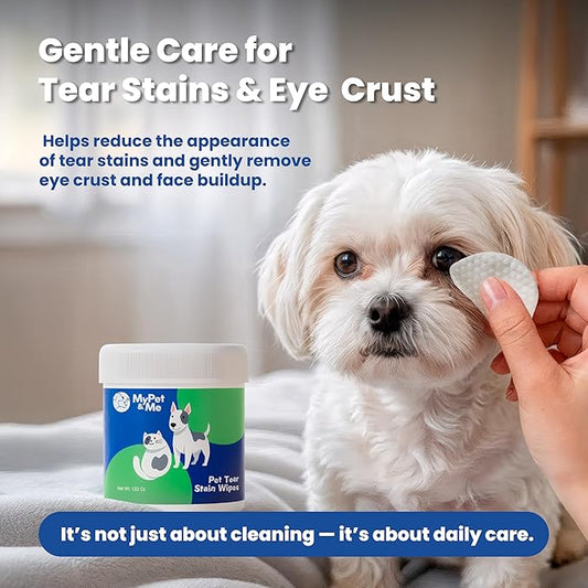 My Pet & Me Dog Eye Wipes & Cat Eye Wipes – 120 Ct | Pet Eye Wipes Tear Stain Remover | Natural Plant-Based, Hypoallergenic & Fragrance-Free Wipes for Dirt, Discharge & Complete Daily Eye Care