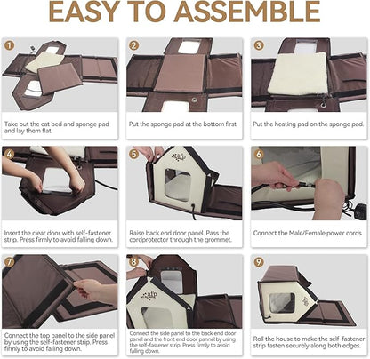ALL FOR PAWS Heated Cat House, Indoor/Outdoor Cats Home for Winter with Heated Pad,Cat Houses & Condos, Feral Kitty Shelter, Thermo Kitty Home