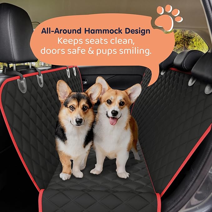 Petloox Dog Car Seat Cover for Back Seat, Waterproof Hammock for Car, SUV & Truck, Non-Slip Backseat Cover for Dogs, Heavy-Duty Dog Hammock Style Seat Protector Pets, Easy to Install & Clean