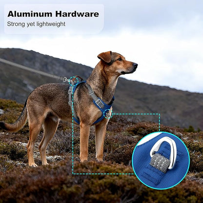 ApakBak No Pull Dog Harness – Adjustable Reflective Nylon Vest for Small Medium Large Dogs, Escape Proof Training Harness with Leather Control Handle, Lightweight Aluminum Hardware (Royal Blue, XL)