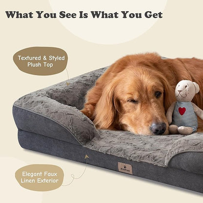 PetFun XL Orthopedic Dog Beds Large Sized Dog - Washable Large Dog Cat Bed Waterproof, Comfort Dogs Couch Sofa with Washable Removable Cover, Pet Bed with Nonskid Bottom, Dark Grey, 48"