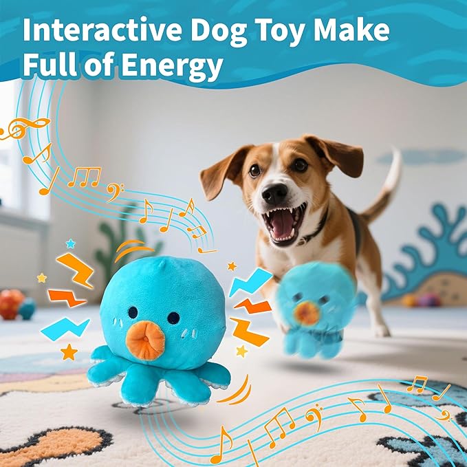 Interactive Dog Toys, [Newly Upgraded] Moving Dog Toy to Keep Them Busy, Bouncing Dogs Toy/Squeaky Rolling Ball with Jumping Music Silent Mode for Small Medium Large Dogs(Upgrade Octopus)