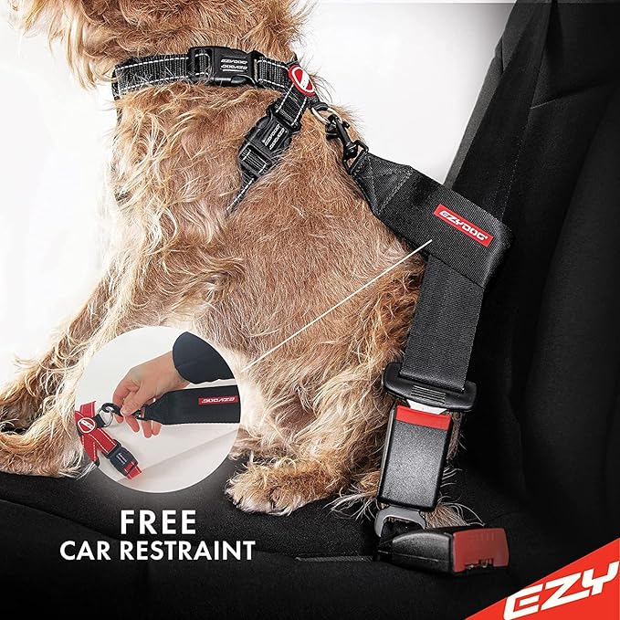 EzyDog Chest Plate No Pull Dog Harness – Escape Proof Harness with Reflective Stitching and Comfort Padding for Easy Walks, Training & Control - Car Restraint Included (Large, Blue)