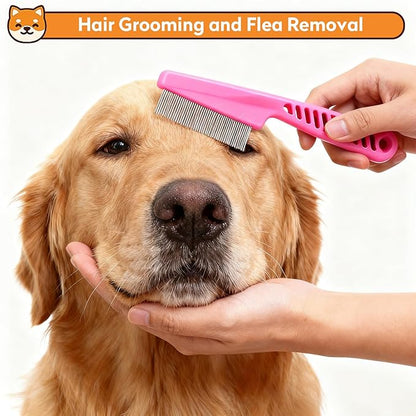 PWOD Dog & Cat Brush Kit 2PCS, Self Cleaning Slicker Brush for Pets, Upgraded Dog Brush for Shedding Massaging and Grooming, Removes Loose Undercoat & Portable Comb for Long Short Haired Dogs(Pink)
