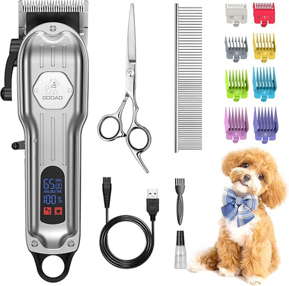 Dog Grooming Kit for Heavy Thick Hair&Coats,Low Noise Dog Hair Trimmer,Rechargeable Cordless Pet Shaver with Stainless Steel Blade, Dog Clippers for Grooming for Small Large Dogs Pets (Sliver)