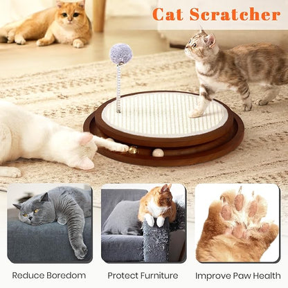 LMUGOOS Cat Scratcher, Cat Natural Sisal Scratching Pad, Kitten Interactive Toy with Ball Track Spring Ball for Chasing Hunting Mental Physical Exercise Puzzle