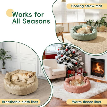 Colewin Small Cat Bed for Indoor Cats Dogs, Washable Round Donut Pet Bed for Puppies Kittens, Cute Rabbit Bunny Beds with Reversible Winter & Summer Cushion for Pets Up to 8lbs (Red)