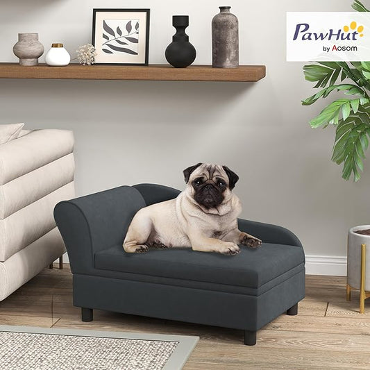PawHut Luxury Fancy Dog Couch with Hidden Storage, Small Dog Sofa Bed with 2" Soft Foam, Modern Pet Furniture for Puppies & Little Breeds, Dark Gray