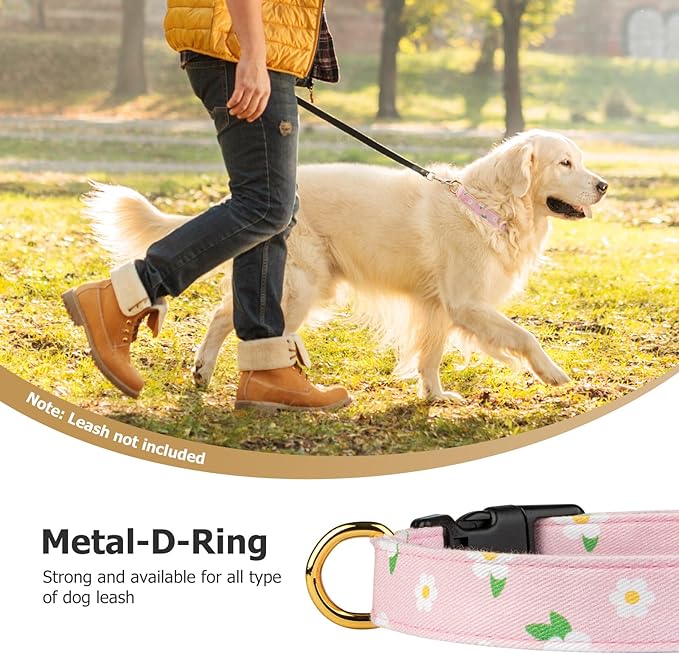Cotton Handmade Dog Collar Cute and Distinctive Patterns Pink Flower with Pendant for Girl Boy Dogs Collars S