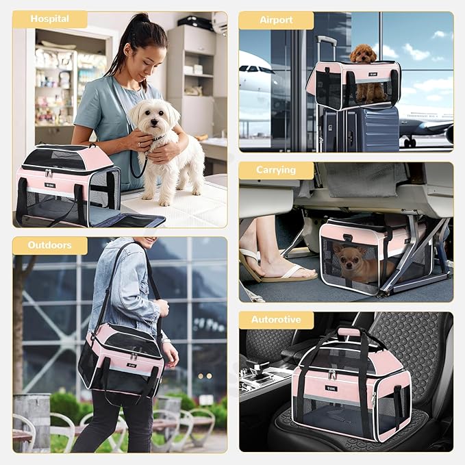 Lekereise Top-Expandable Pet Carrier 18x13x9.5 Inch Southwest Frontier Airline Approved Soft Sided Underseat to 15lbs Travel Carriers for Small Cats Dogs with Locking Safety Zippers Anti-Scratch Mesh
