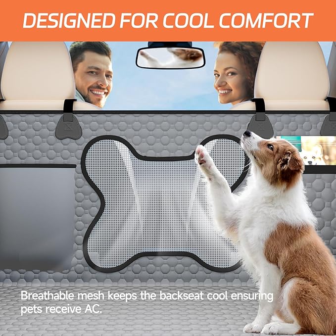 YFChangle Hard Bottom Dog Car Seat Cover for Back Seat – Waterproof Nonslip Hammock Extender for Trucks & SUVs, Heavy Duty Pet Protector, Gray Oxford Fabric