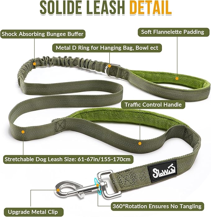 Lukovee No Pull Dog Harness & Leash Set - Heavy Duty Dog Vest Harness with Soft Padded for Medium Large Dogs, Adjustable Reflective Tactical Pet Harness for Easy Walk and Training (XL, Green)