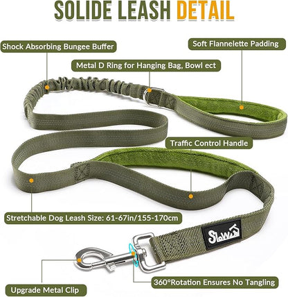 SlowTon No Pull Dog Harness - Heavy Duty Dog Harness and Leash Set for Medium Large Dogs, Reflective Tactical Harness with Soft Padded and Front Clip for Easy Walk and Training (GR, L)