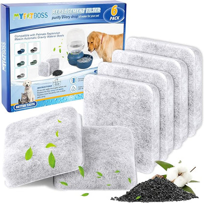 MyfatBOSS Dog Water Filter Replacement, Dog Water Bowl Filter, Pet Water Filter Compatible with Petmate Replendish Mason Automatic Gravity Waterer Bowls for Cats and Dogs, 6 Pack