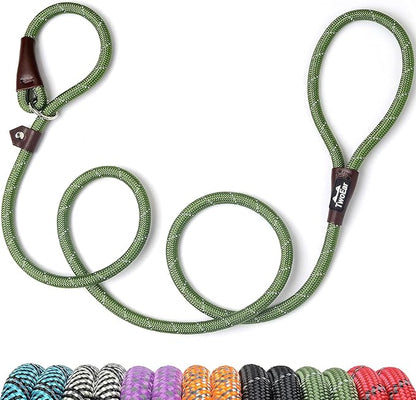 TwoEar 6FT Slip Lead Dog Leash, Heavy Duty Slip Leash for Dogs with Highly Reflective, Strong Rope Slip Leads No Pull Pet Training Leashes for Small Dogs (3/8", Green)