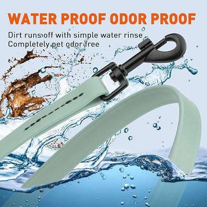 Dogline Biothane Waterproof Dog Leash Strong Coated Nylon Webbing with Black Hardware Odor-Proof Easy to Clean High Performance for Small or Large Dogs Made in USA 4 or 6 ft Lead, Sage Green