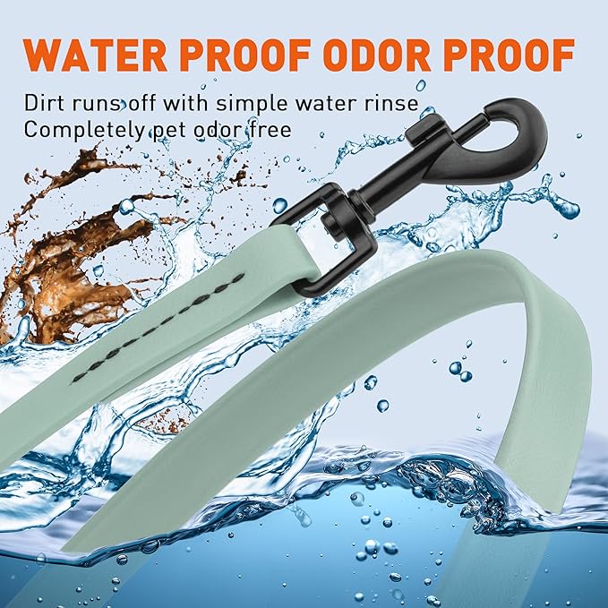 Dogline Biothane Waterproof Dog Leash Strong Coated Nylon Webbing with Black Hardware Odor-Proof Easy to Clean High Performance for Small or Large Dogs Made in USA 4 or 6 ft Lead, Sage Green