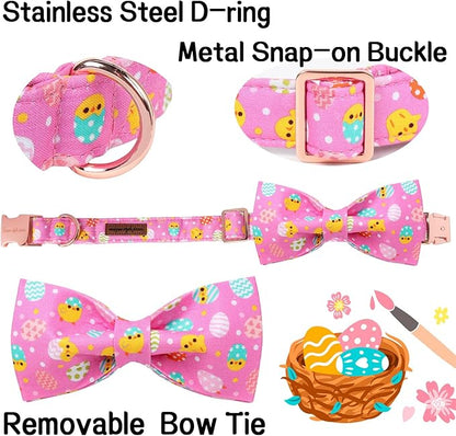 Unique style paws Easter Dog Collar with Bow Easter Eggs Chicken Collar with Flower for Small Medium Large Boys Girls Dogs
