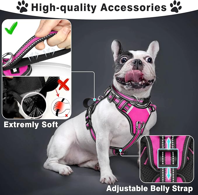WINSEE Pet Harness Collar and Leash Set, All-in-one Reflective Dog Harness No Pull with Adjustable Buckles for Puppies, Small, Medium, Large, and Extra-Large Dogs (Small, Rosy)