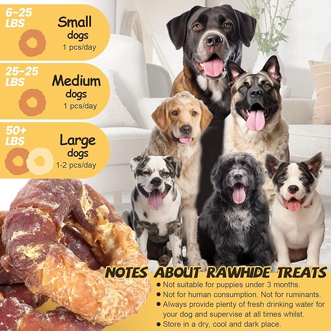 ASMPET Dog Donut Treats, Chicken Duck Wrapped Rawhide Donuts, Dental Care Dog Chews (Pack of 4)
