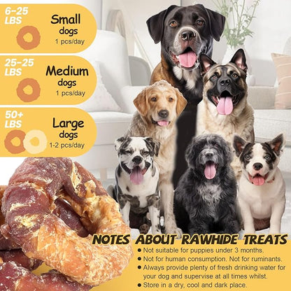 ASMPET Dog Donut Treats, Chicken Duck Wrapped Rawhide Donuts, Dental Care Dog Chews (Pack of 4)