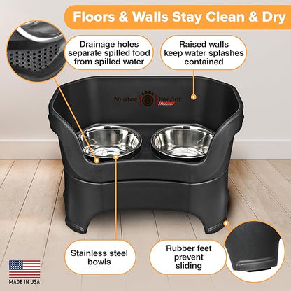 Neater Pet Brands Neater Feeder Deluxe Mess Proof Dog Bowls Elevated for Large Dogs Over 40 lbs, Made in USA, No Spill Raised Dog Food Bowl Stand Feeding Station, Food and Water Bowl Set, Black