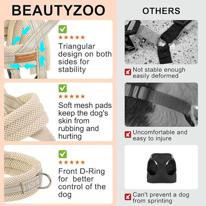 BEAUTYZOO Dog Harness for Small Dogs, No Pull Dog Harness and Leash Set, Soft Escape Proof Puppy Vest Harness with Handle, Reflective Lightweight Step in Harness for Girl Boy Dogs, Beige XS