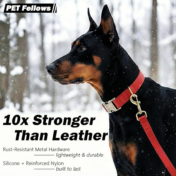 Leather Dog Collar Silicone Soft Flexible Waterproof Odor-Proof Durable Thick Classic Adjustable Pet Puppy Collar Dog Collars for Small Dogs(Red, Small (9-14" Neck))