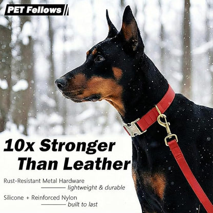 Leather Dog Collar Silicone Soft Flexible Waterproof Odor-Proof Durable Thick Classic Adjustable Pet Puppy Collar Dog Collars for Small Dogs(Red, Small (9-14" Neck))